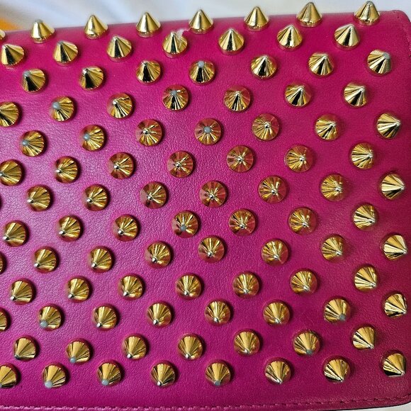 Louboutin Pink spiked leather wallet wristlet clutch - Picture 14 of 16
